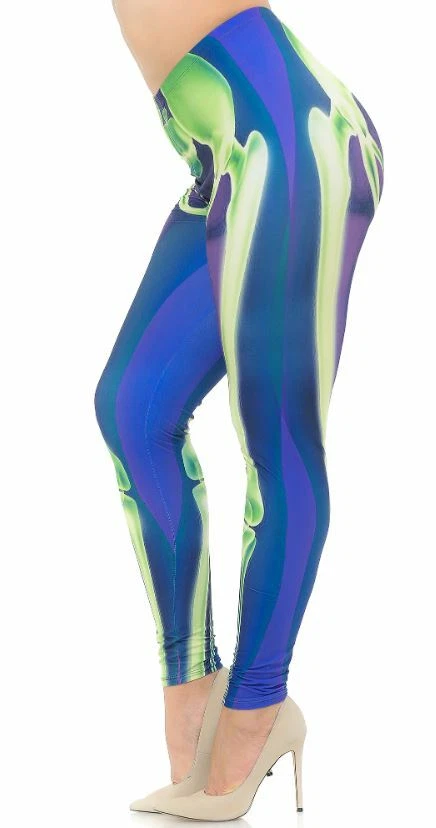 Creamy Soft Cyan Blue Skeleton Bones Leggings