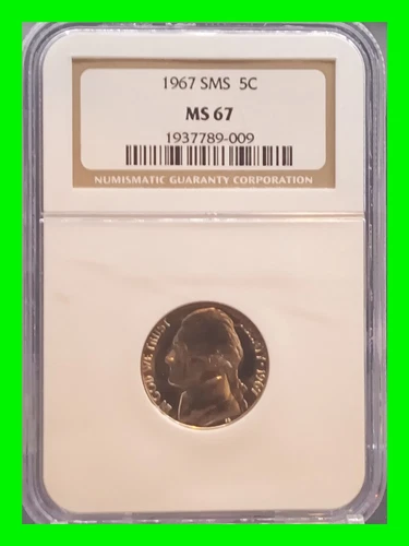 Graded 1967 SMS Jefferson Nickel ~ Certified NGC MS 67