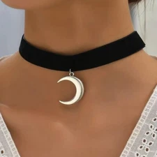 Boho Crescent Moon Choker Pendant Necklace Black Velvet Collar Women Fashion
