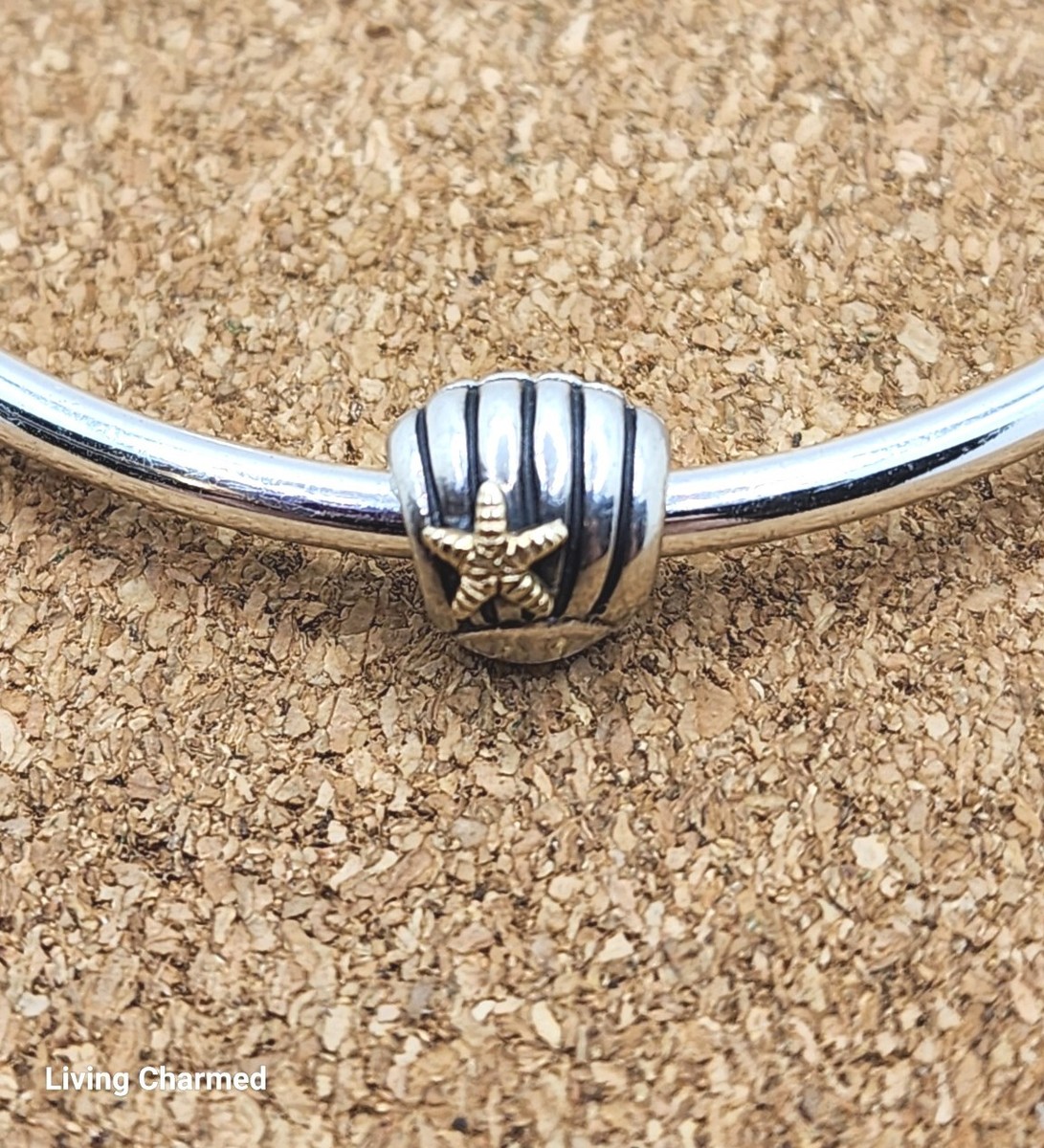 Pandora 925 Sterling Silver and 14K Gold Starfish Shell Charm Bead
