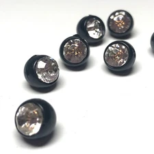 Lot of 9 Vintage Black Plastic Tunnel Shank Buttons with White Rhinestones, 1/4"
