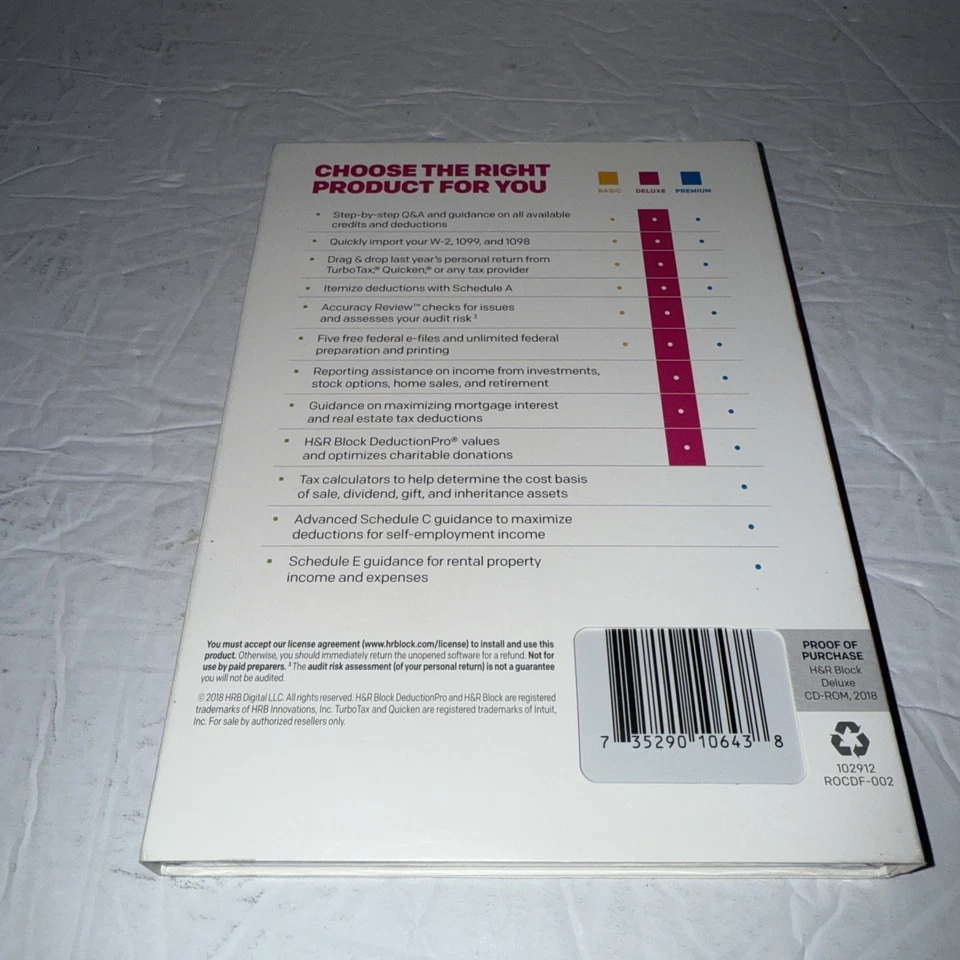 2018 H&R BLOCK FEDERAL HOMEOWNERS/INVESTORS DELUXE TAX SOFTWARE NEW Turbotax - Image 3 of 4