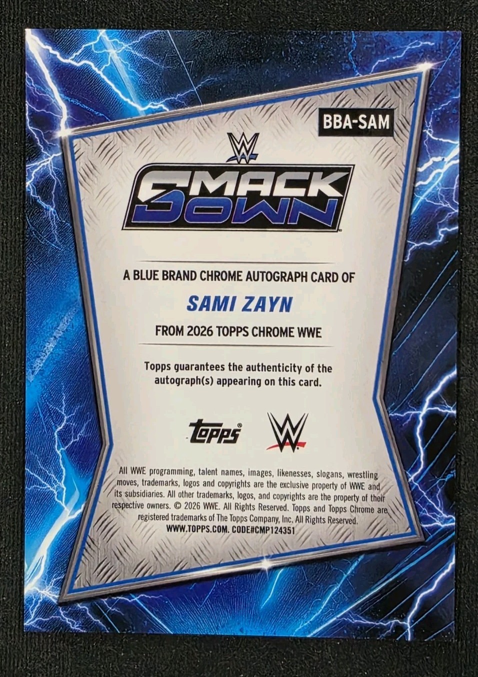 2026 Topps Chrome WWE Blue Brand Autographs #BBASAM Sami Zayn view 2