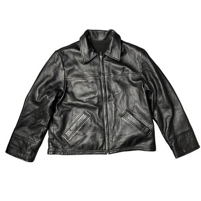 Kenneth Cole Reaction Reversible Leather Jacket Mens Large Black Gray Full Zip