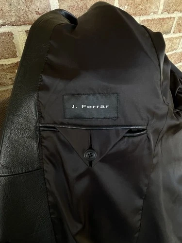 Vtg J. Ferrar Men's Black Genuine Leather Blazer Jacket Two-Button Coat Size M image 10