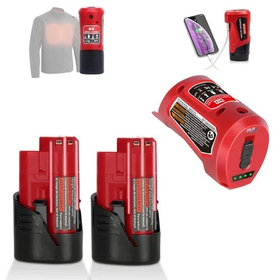 2 Pack 3.0Ah Lithium Battery & Charger for Milwaukee 12V M-12 Heated Jacket