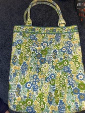 Vera Bradley Purse Slim Tote Floral English Meadow Green Blue Double Handle EUC