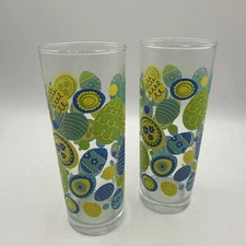 Vintage Libbey Crisa Easter Egg Drinking Glass Tom Collins Green Blue Set/2