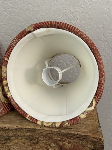 2 Sm Buffet Lamp Shade Set Red & Gold Floral Bell Shape Textured French Country - Picture 3 of 13