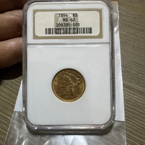 1894 US Liberty Head $5 Dollar Gold Half Eagle Coin  Graded MS62