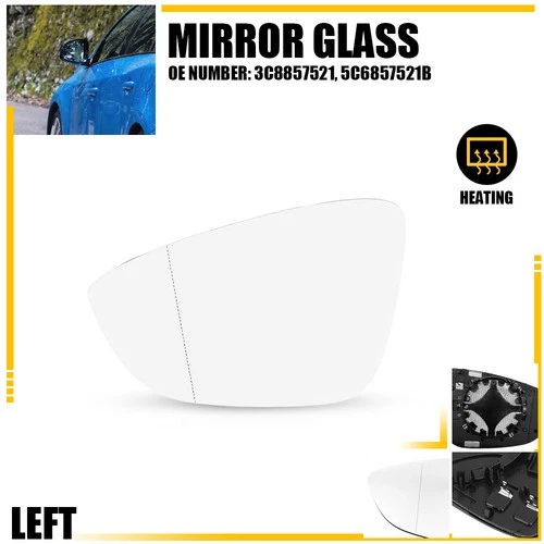5C6857521B Heated Left Mirror Glass For Volkswagen CC 2009-2017 w/ Backing Plate