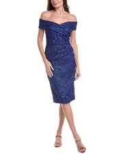 Teri Jon By Rickie Freeman Metallic Jacquard Portrait Side Ruched Dress Women's