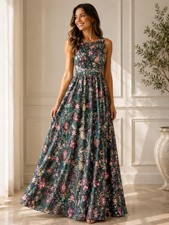 Dress Forum Los Angeles Teal Maxi Floral Sequin Dress Size M MSRP $98