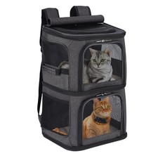 2-in-1 Double Pet Carrier Backpack for Small Cats Dogs, Black Portable Pe...