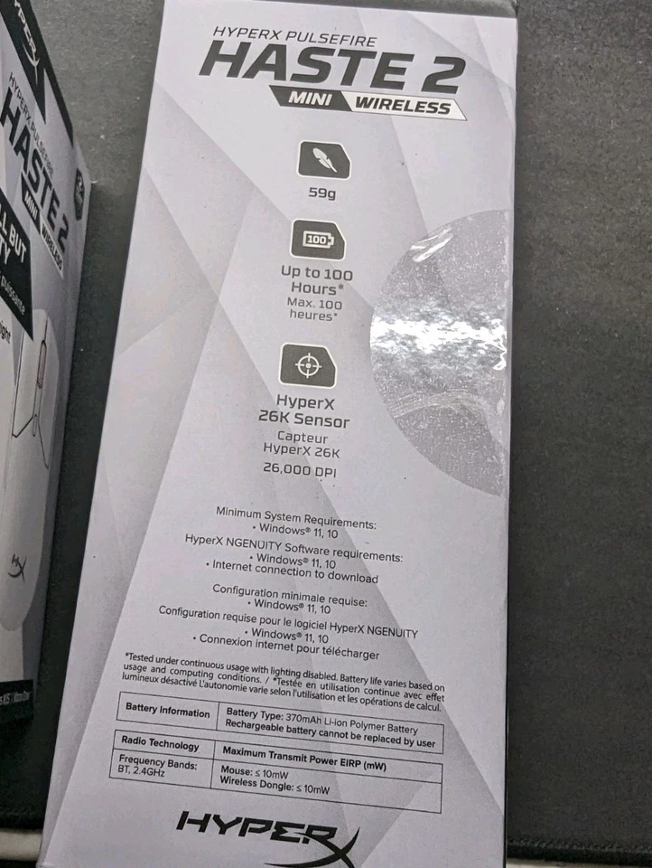 HyperX Pulsefire Haste 2 Mini Wireless White Gaming Mouse - Image 3 of 4