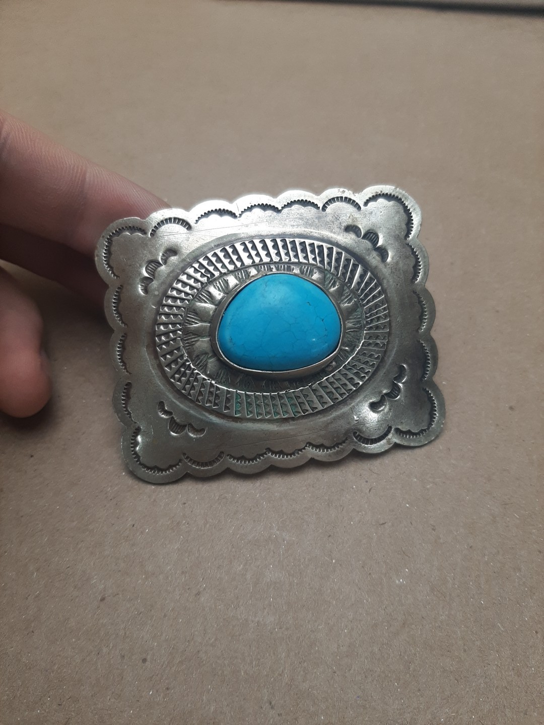 SILVER COLORED NATIVE AMERICAN BIG TURQUOISE BELT… - image 1