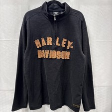 Harley Davidson Quarter Zip Pullover Mens Large Black Fleece Wildfire Harley