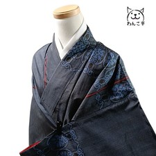 Wankotei Wa80 Kimono Pure Silk Tsumugi Hanging Blue Japan