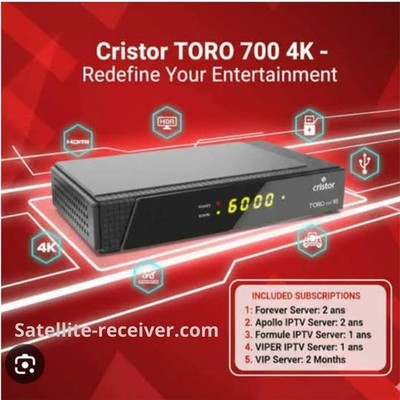 Satellite Receiver cristor 700 4k forever 24 months New and 3 months vip