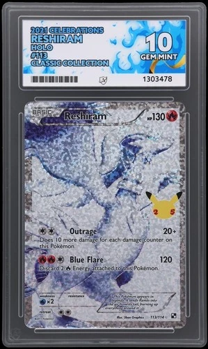 Reshiram Celebrations 113/114 2021 Graded Pokémon Card ACE 10 Gem Mint