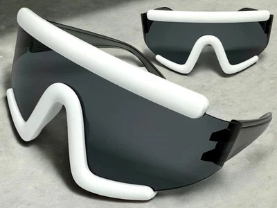 Très Grand Exagéré Moderne Rétro Bouclier Fête Raver Lunettes de Soleil Blanc - Photo 1/4