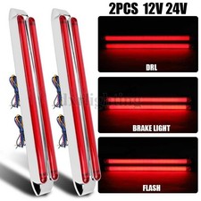 2x Led Tail Light Bar 13in Stop Turn Signal Brake Drl Red Strip Truck Trailer Rv