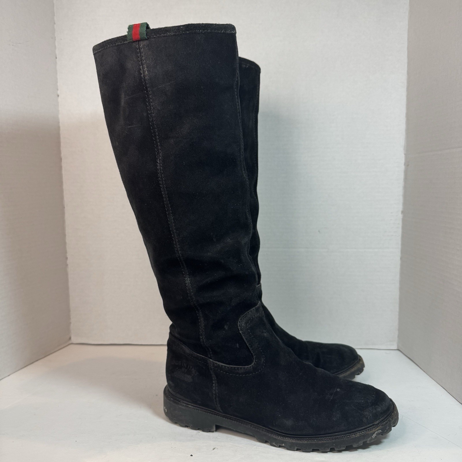 Gucci Women’s EU 37.5 Black Suede Shearling Knee High Winter Boots Italy