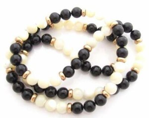 Authentic Vintage Endless Black Glass & Mother Of Pearl Gold Plated Bead Necklace*26.5"