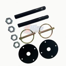 Universal Aluminum Black Hood Pin Kit Flip-over Style Wstuds Chevy Ford Jdm