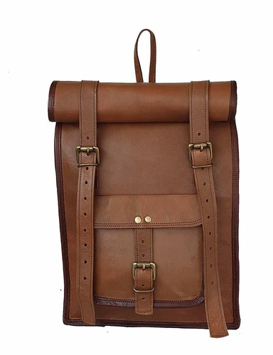 Sac à Dos Messager En Cuir Véritable Vintage - Taille 16 Pouces, Marron, Fait Main