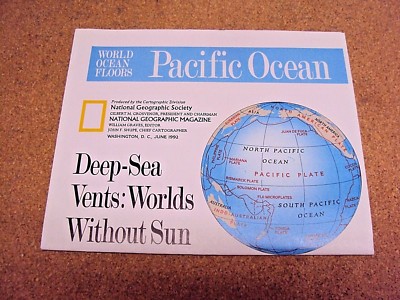 National Geographic June 1992 Map Deep-Sea Worlds Pacific/Indian Ocean Floor