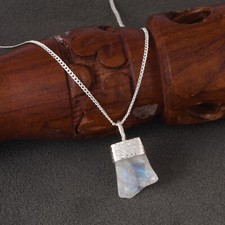 Natural Rough Moonstone Pendent Sterling Silver Authentic Girl's Necklace Gift