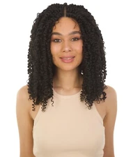 LUXLUXE Tierra Curly 19" Long 4x4 Hand Tied Lace Braided Wig, BLB-0141