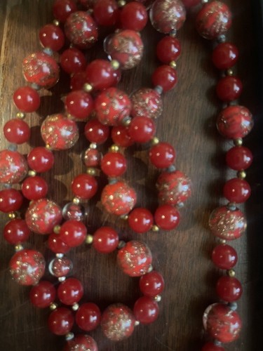 Murano Sommerso Red and Gold Fleck Beaded Necklace