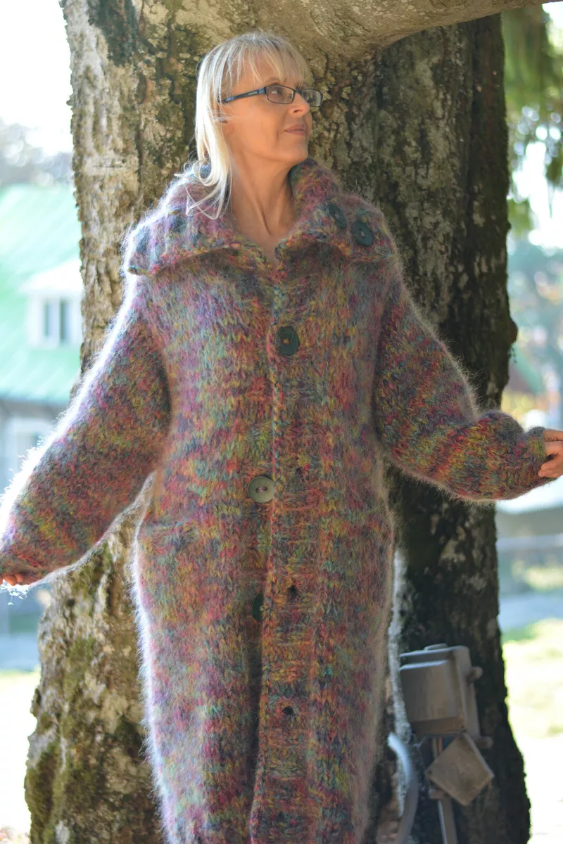 DUKYANA Handknit Chunky Mohair Cardigan Knitted Coat Thick