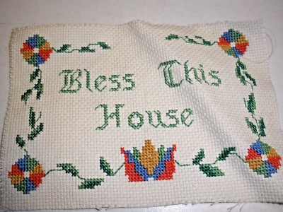 Finished Cross Stitch Piece BLESS THIS HOUSE 4'' X 6''