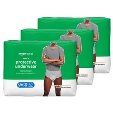 60 Count Amazon Basics Incontinence Underwear for Men, Maximum Absorbency,