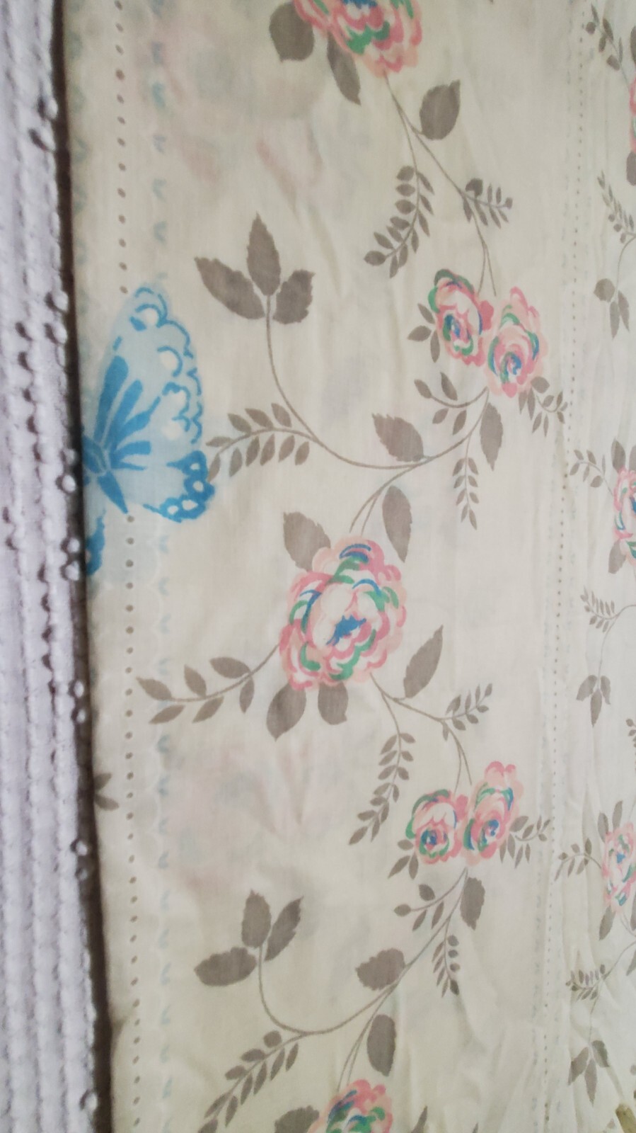 Vtg Wamsutta Superlin Double Flat Sheet And Pillowcase Butterfly Floral Ruffled