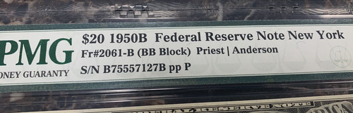 (2) U.S. 1950-B $20 FRN NEW YORK.FR#2061-B PMG-64EPQ CONSECUTIVE SERIAL NUMBERS - Picture 6 of 8