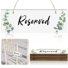 Thyle 12 Pcs Hanging Wooden Eucalyptus Reserved Signs for Wedding Chairs Cere...