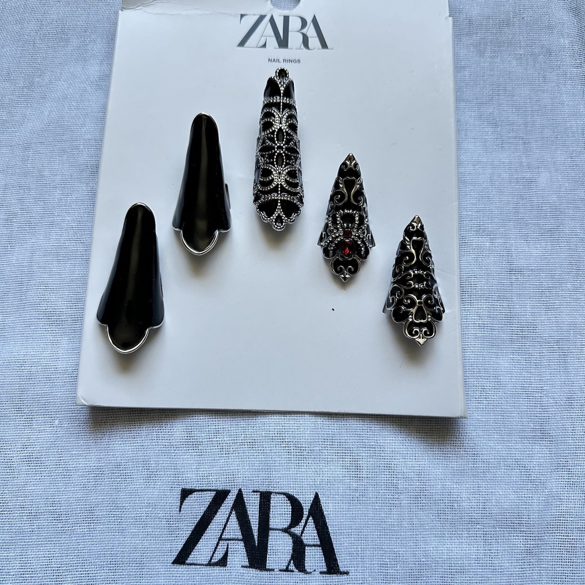 New Zara Pack of Metal Fingernail Rings Halloween Goth Spider 1011