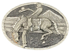 Bucking Bronc Belt Buckle Bronco Rider Horse Rodeo Cowboy Western 1980s Vtg LOOK