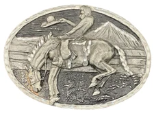 Bucking Bronc Belt Buckle Bronco Rider Horse Rodeo Cowboy Western 1980s Vtg LOOK