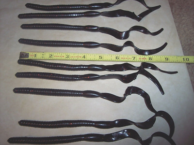 Manns 9'' Worm Manns Blackberry Worm 6 Pk Ribbon Tail Black Snake Discontinued