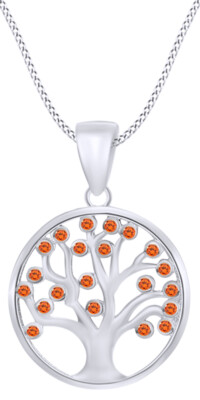 Tree Of Life Pendant Necklace Simulated Citrine  14k Gold Plated Sterling Silver
