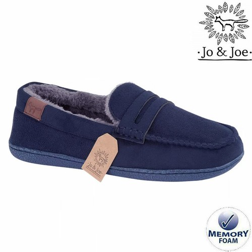 MENS MOCCASINS SLIPPERS LOAFERS FAUX SUEDE SHEEPSKIN FUR MEMORY FOAM WARM SHOES - Picture 2 of 14