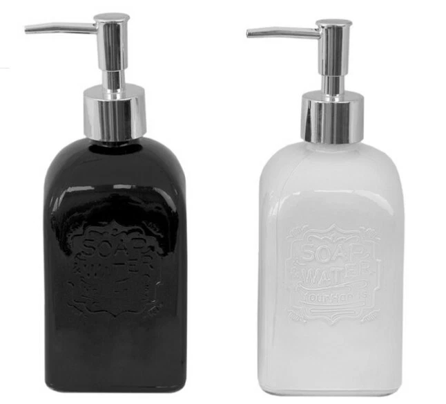 Bomba dispensadora de jabón de cerámica con hoyuelos de 8 oz negra - Home Basics acabado cromado Foto 4 de 4