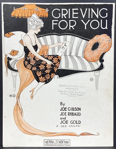 1920 "GRIEVING FOR YOU" ART COVER SHEET MUSIC - DECO DESIGN
