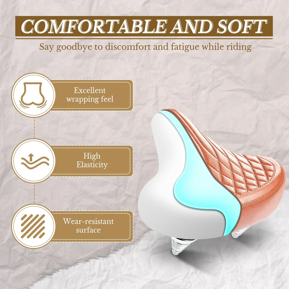 Wide Bike Seat for Men and Women Comfort - Brown Bicycle Seat Cushion - Image 2 of 4