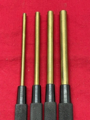 Starrett SB248Z Brass Drive Punch, Extended Length, 4-Piece Set, 3/16-3/8 Stud Diameter, Total Length 20.3 cm, 9 cm Stud Length, in Fabric Pouch